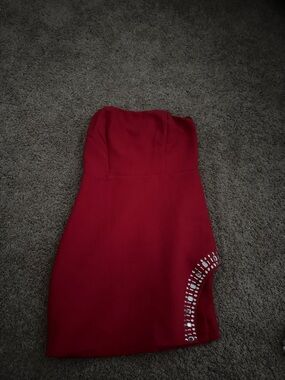 DO+BE Red Bodycon Mini Dress with Silver Accent
